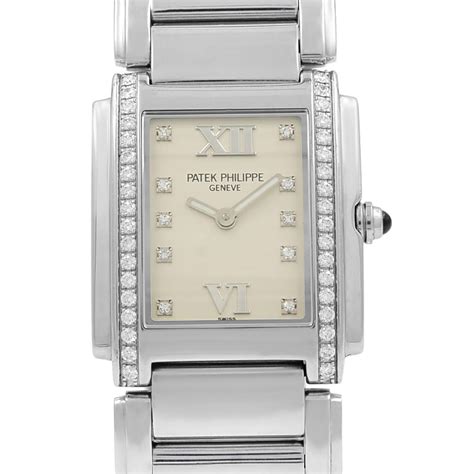 patek philippe 24 diamond 4910-10a-011 steel quartz ladies watch|Patek Philippe diamond dial.